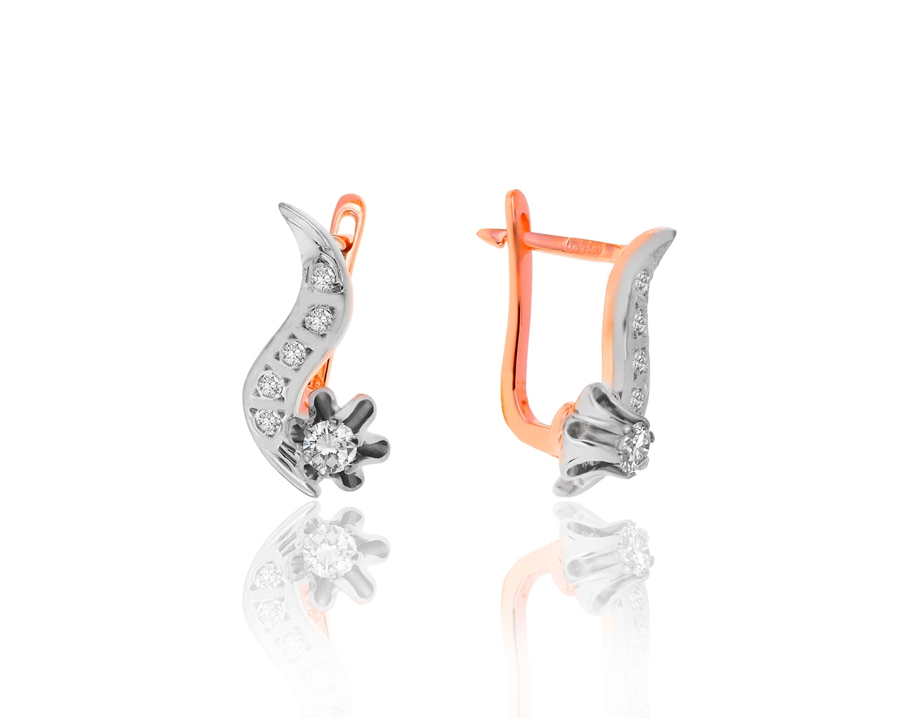 Красивые золотые серьги с бриллиантами 0.44ct