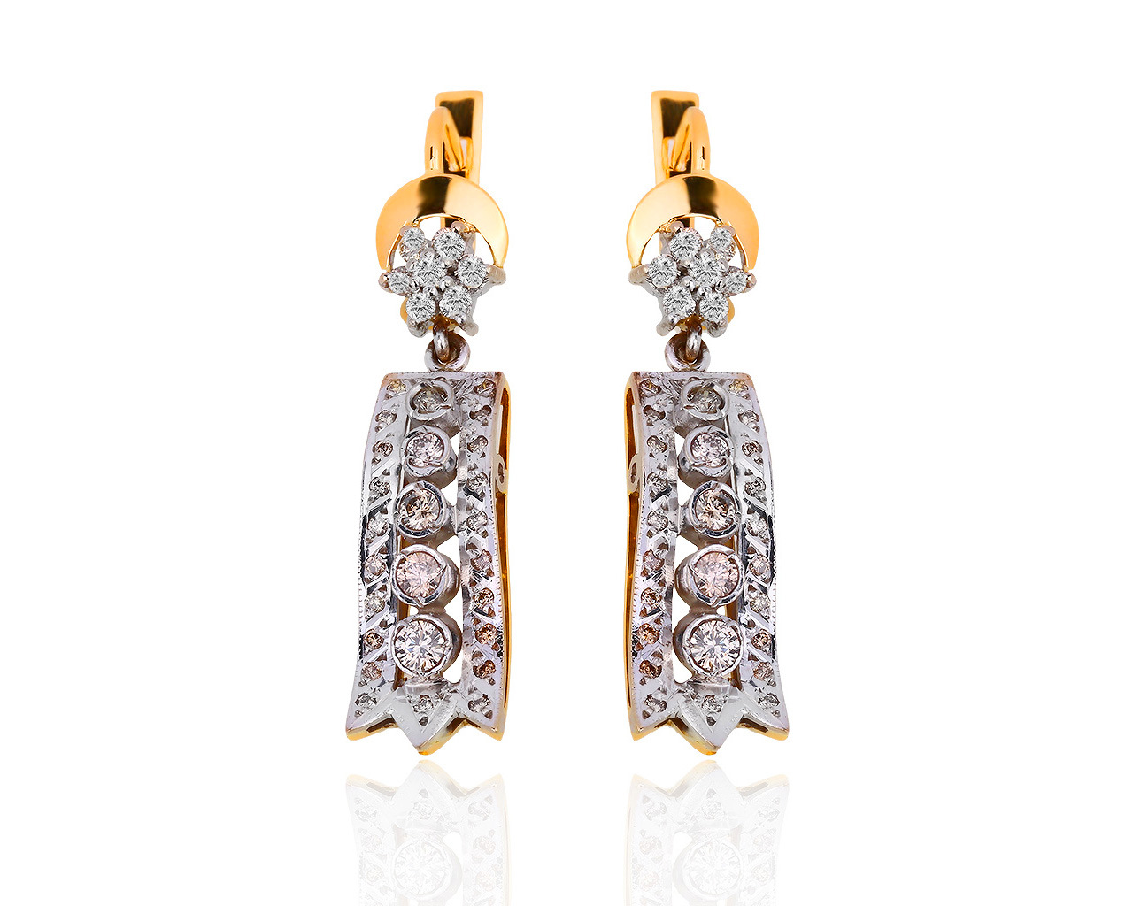 Винтажные золотые серьги с коньячными бриллиантами 1.38ct 230319/2