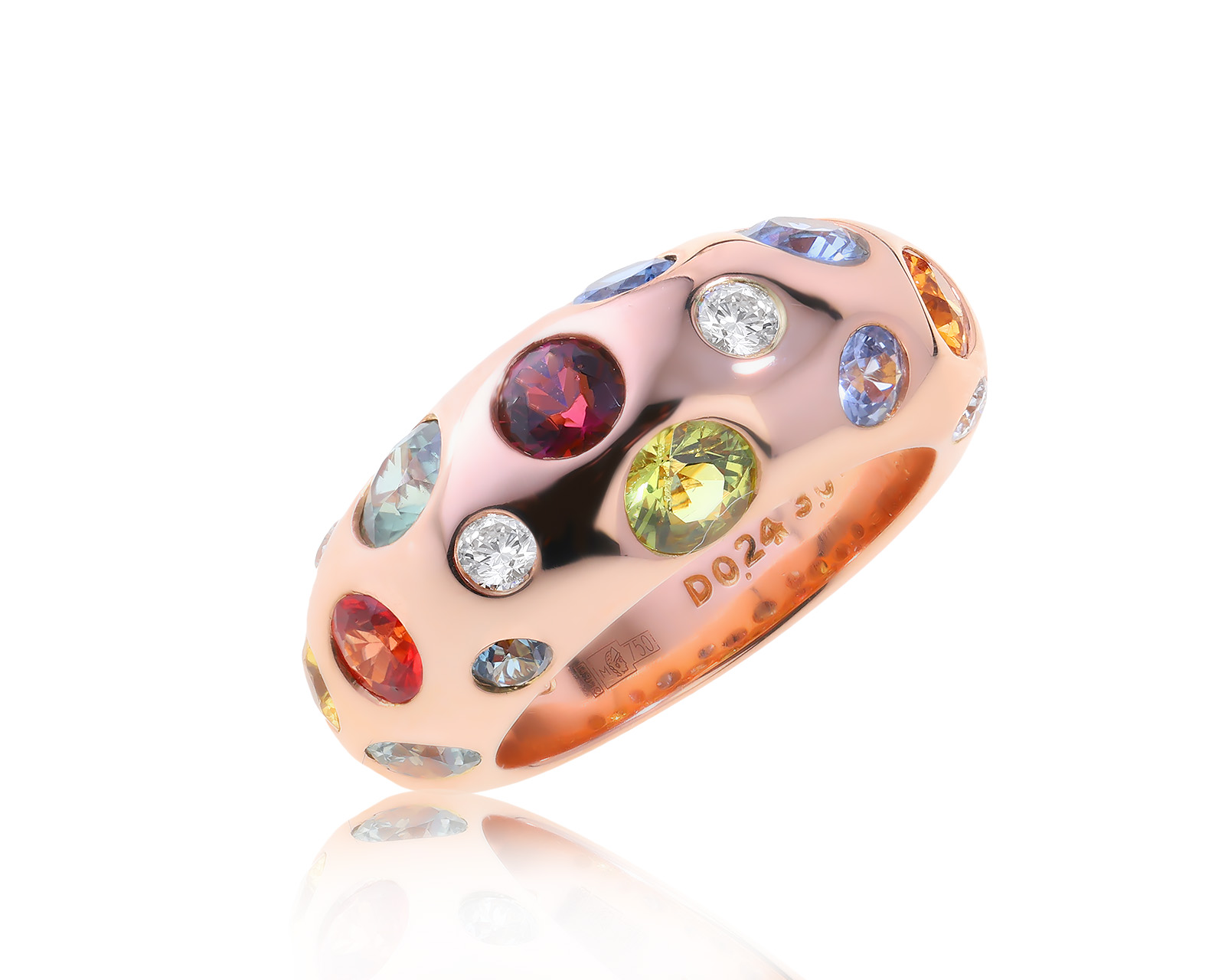 Восхитительное золотое кольцо с цветными камнями 3.04ct