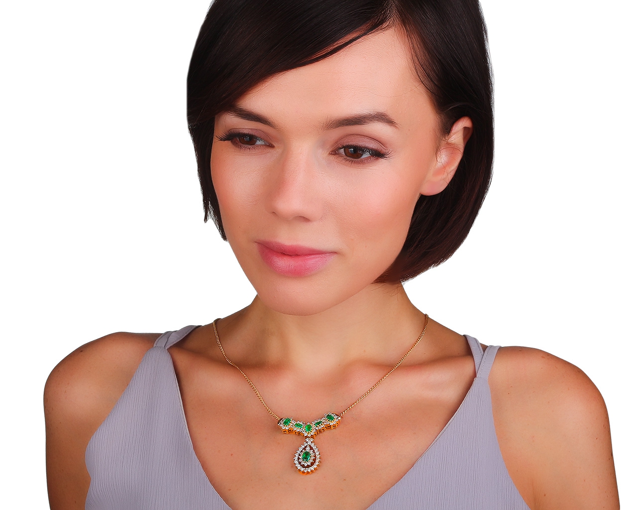 Золотая подвеска с бриллиантами 1.91ct и изумрудами 1.75ct