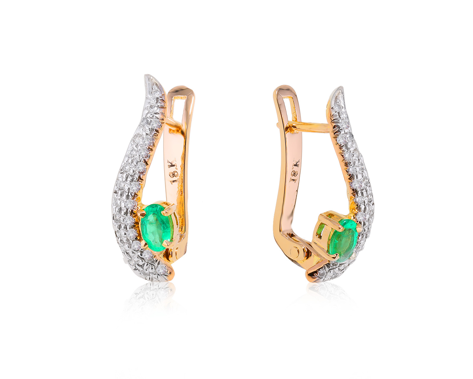 Золотые серьги с изумрудами 0.40ct и бриллиантами 0.24ct 020224/5