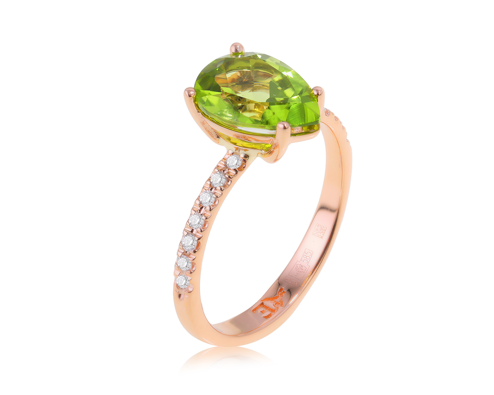 Золотое кольцо с хризолитом 2.05ct и бриллиантами 0.11ct 190324/10