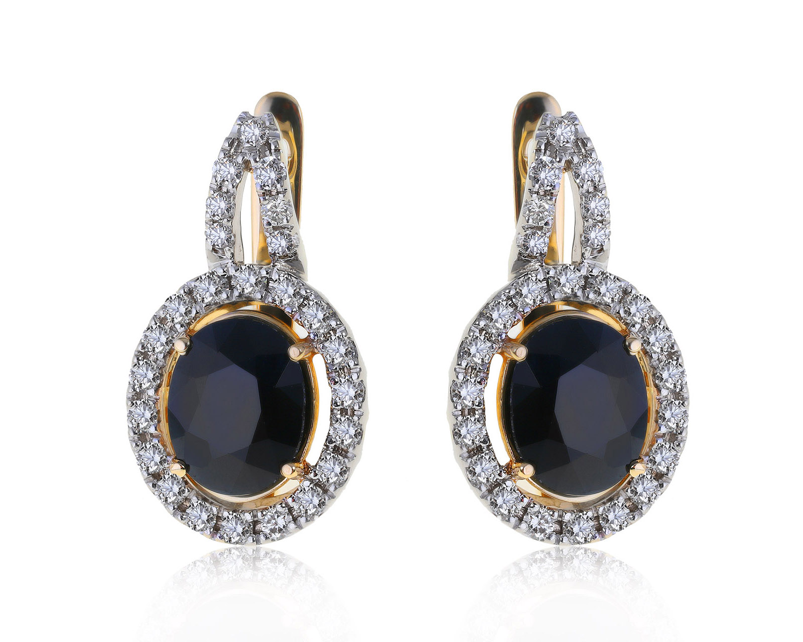 Прелестные золотые серьги с сапфирами 5.76ct