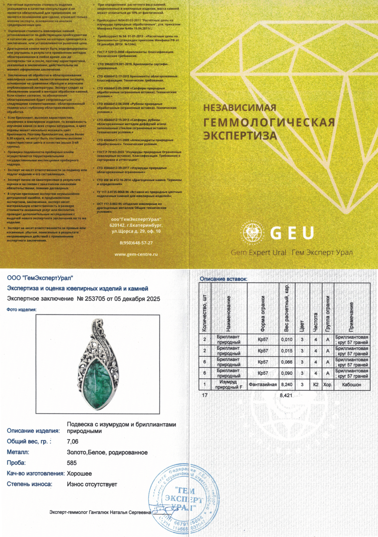 Оригинальный золотой кулон с изумрудом 8.24ct Constantin Artmayer