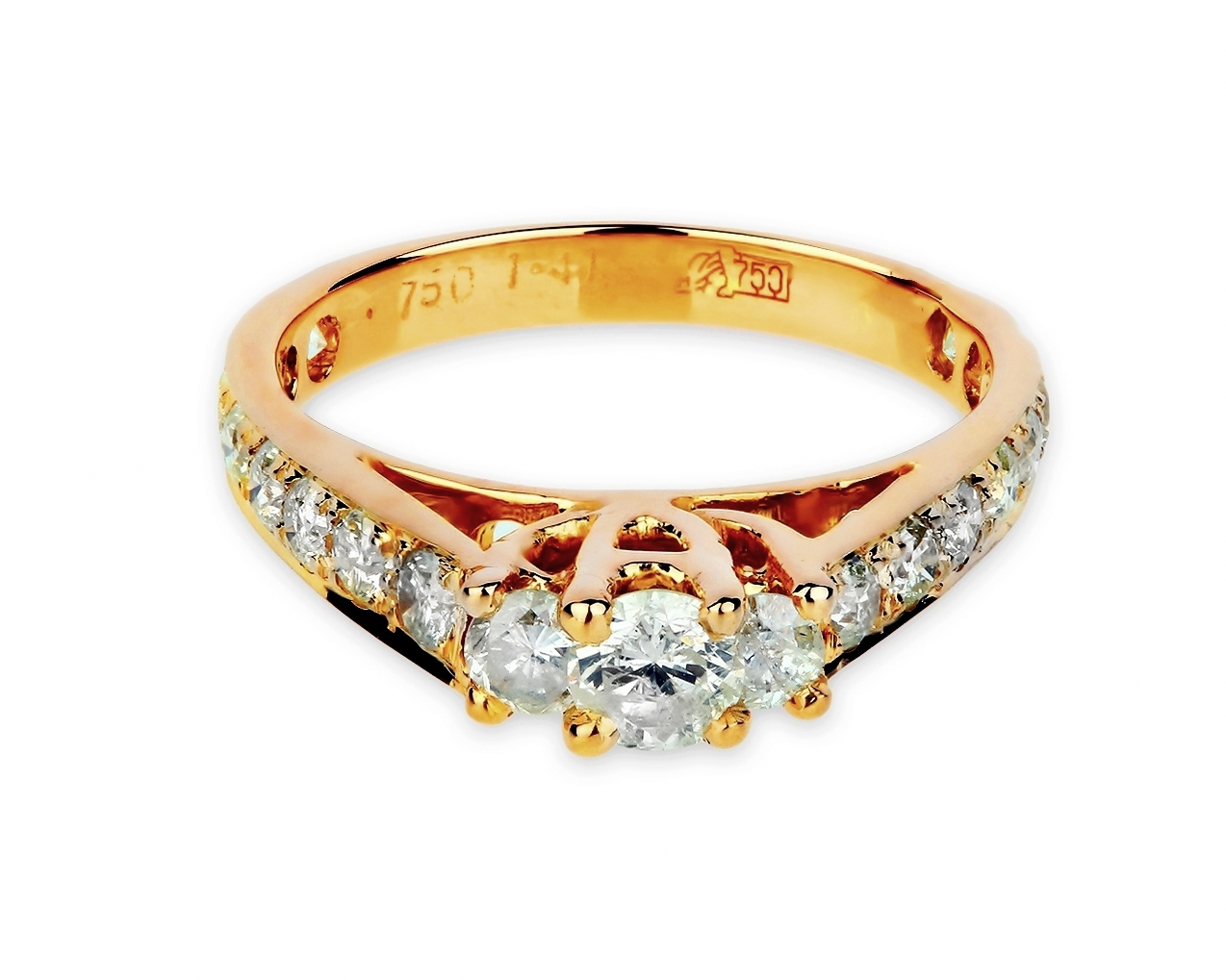 Помолвочное золотое кольцо с бриллиантами 1.05ct