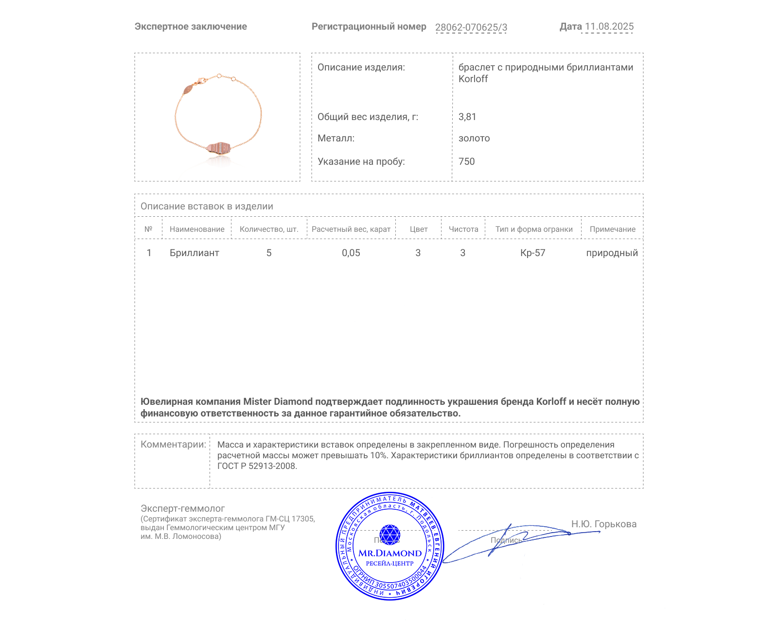 Оригинальный золотой браслет Korloff Jolie Poupee
