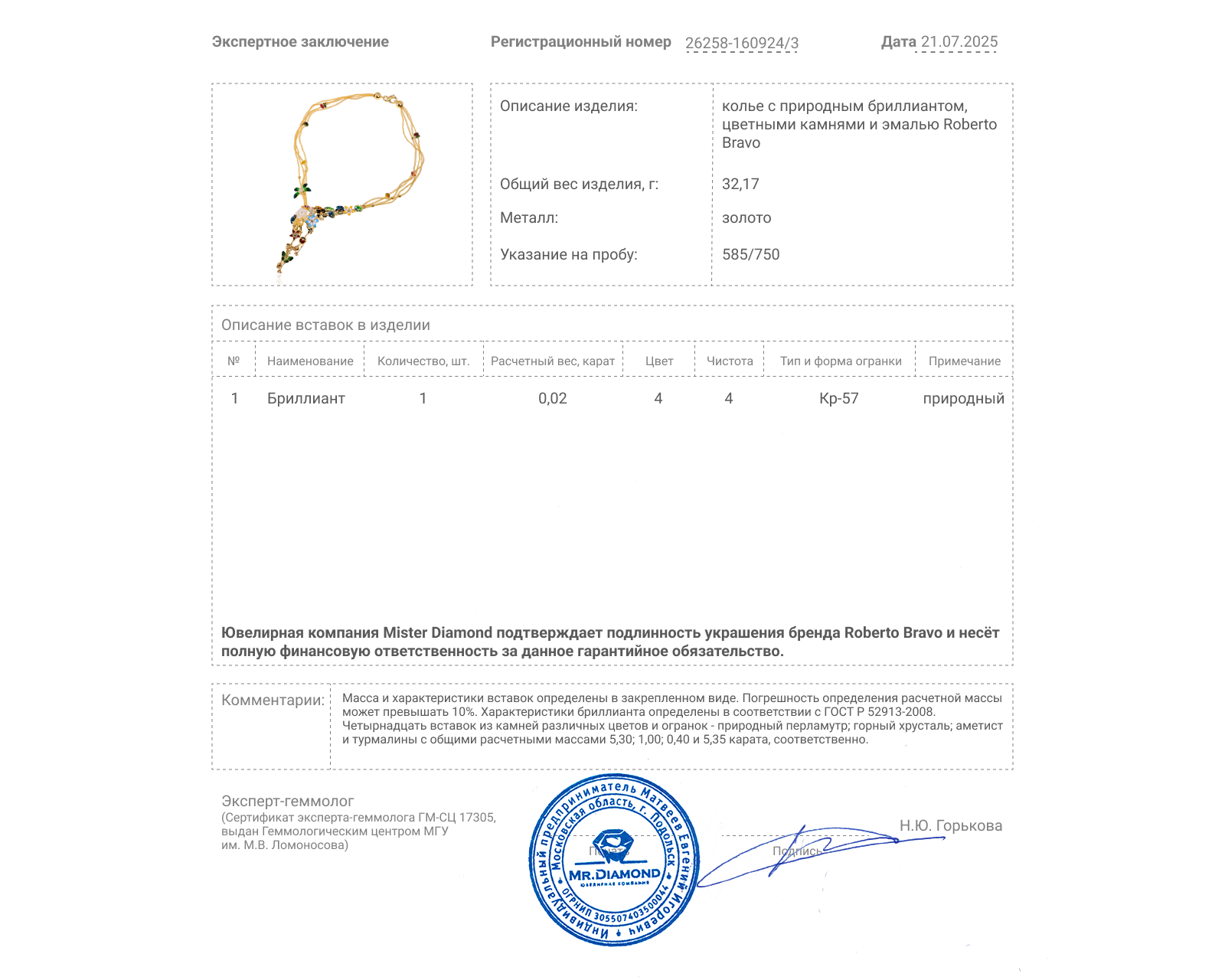 Оригинальное золотое колье с цветными камнями 12.05ct Roberto Bravo Noah’s Ark