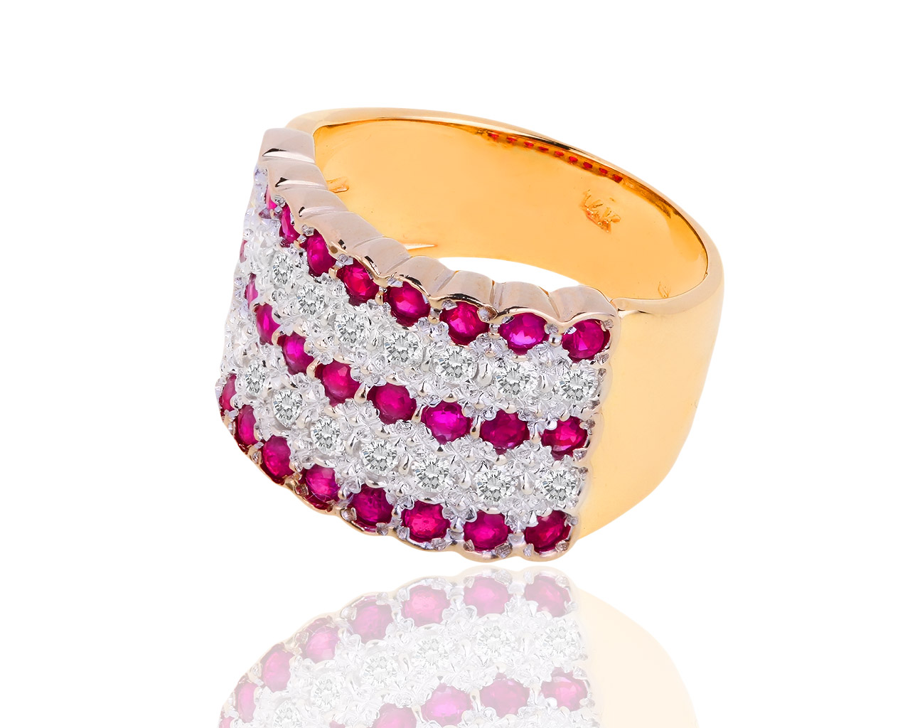 Золотое кольцо с рубинами 0.92ct и бриллиантами 0.65ct