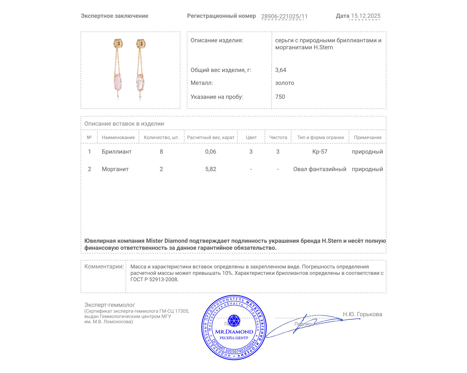 Оригинальные золотые серьги с морганитами 5.82ct H.Stern