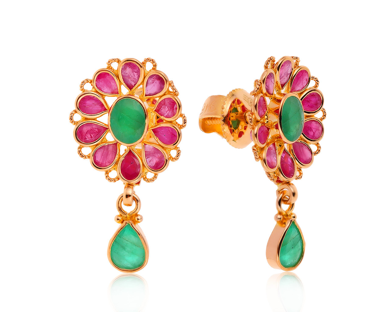 Красивые золотые серьги с рубинами 1.80ct