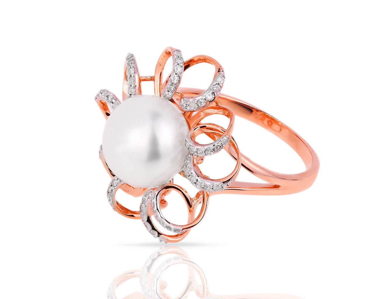Золотое кольцо с жемчугом и бриллиантами 0.20ct 080518/15