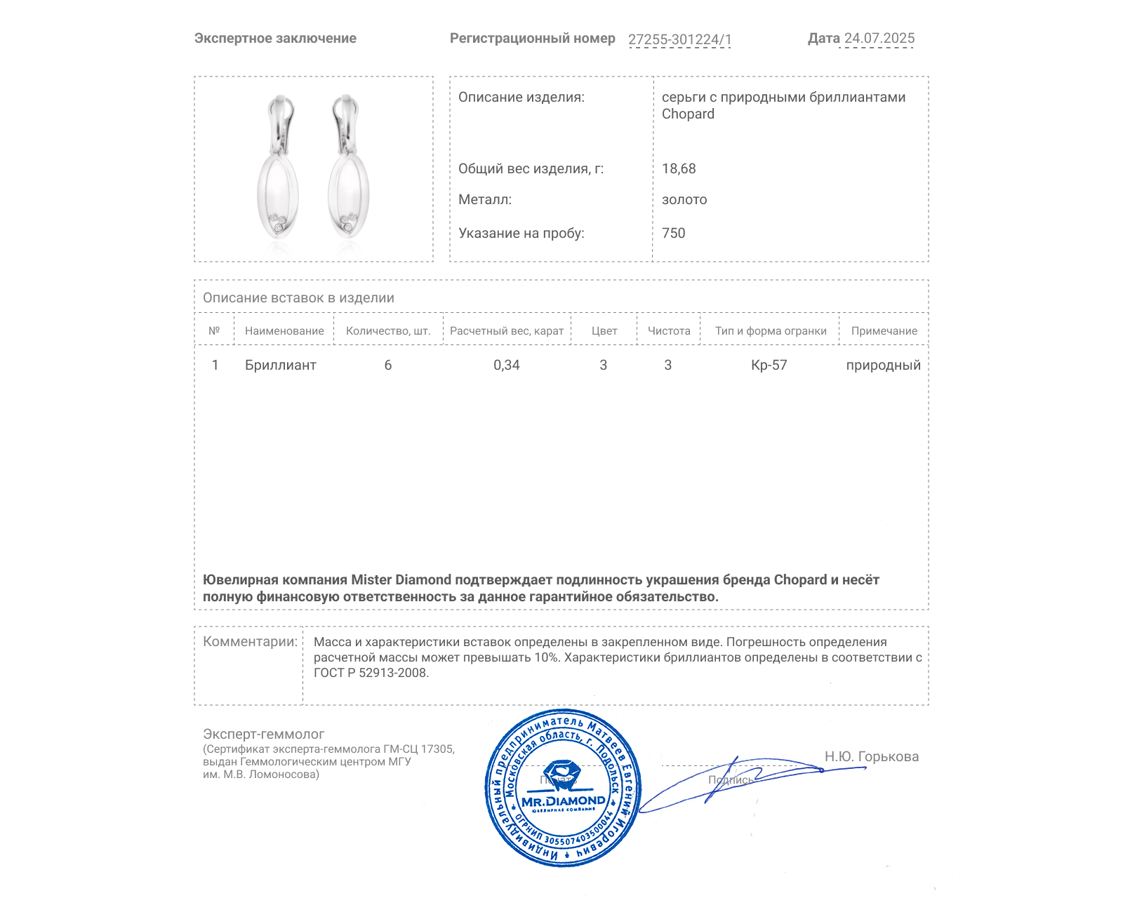 Оригинальные золотые серьги с бриллиантами 0.34ct Chopard Happy Diamonds