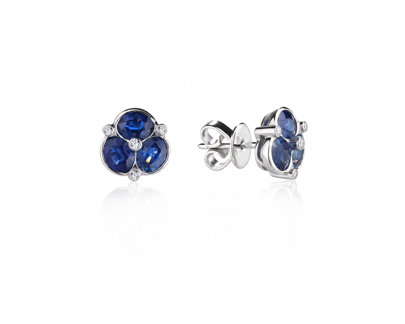 Золотые серьги с сапфирами 2.56ct и бриллиантами 0.08ct