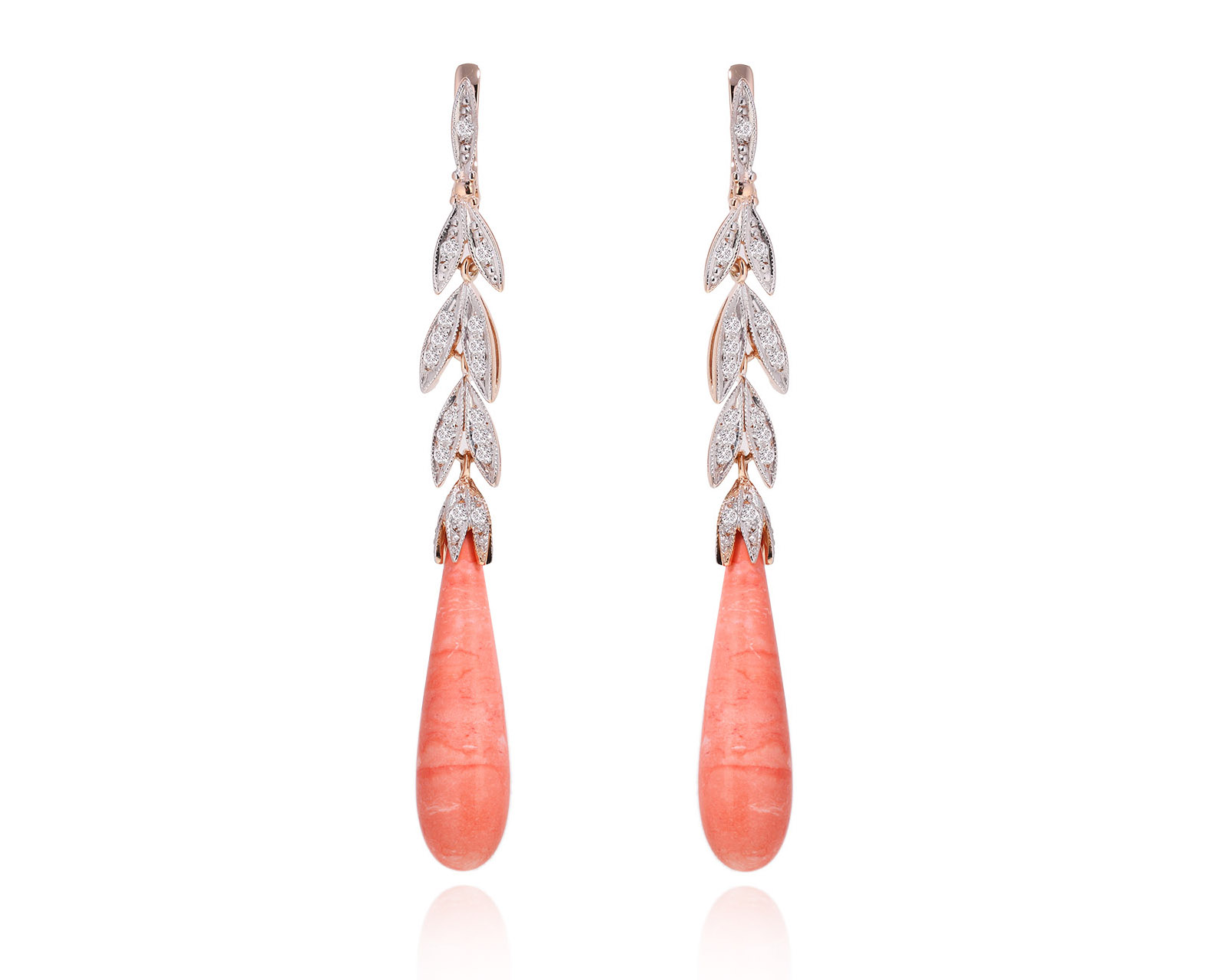 Золотые серьги с имитацией коралла 15.00ct и бриллиантами 0.52ct 231124/18
