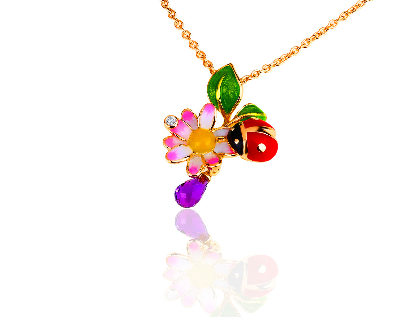Женственный золотой кулон с эмалями и бриллиантом 0.015ct Dior 210619/1 Женственный золотой кулон с эмалями и бриллиантом 0.015ct Dior 210619/1