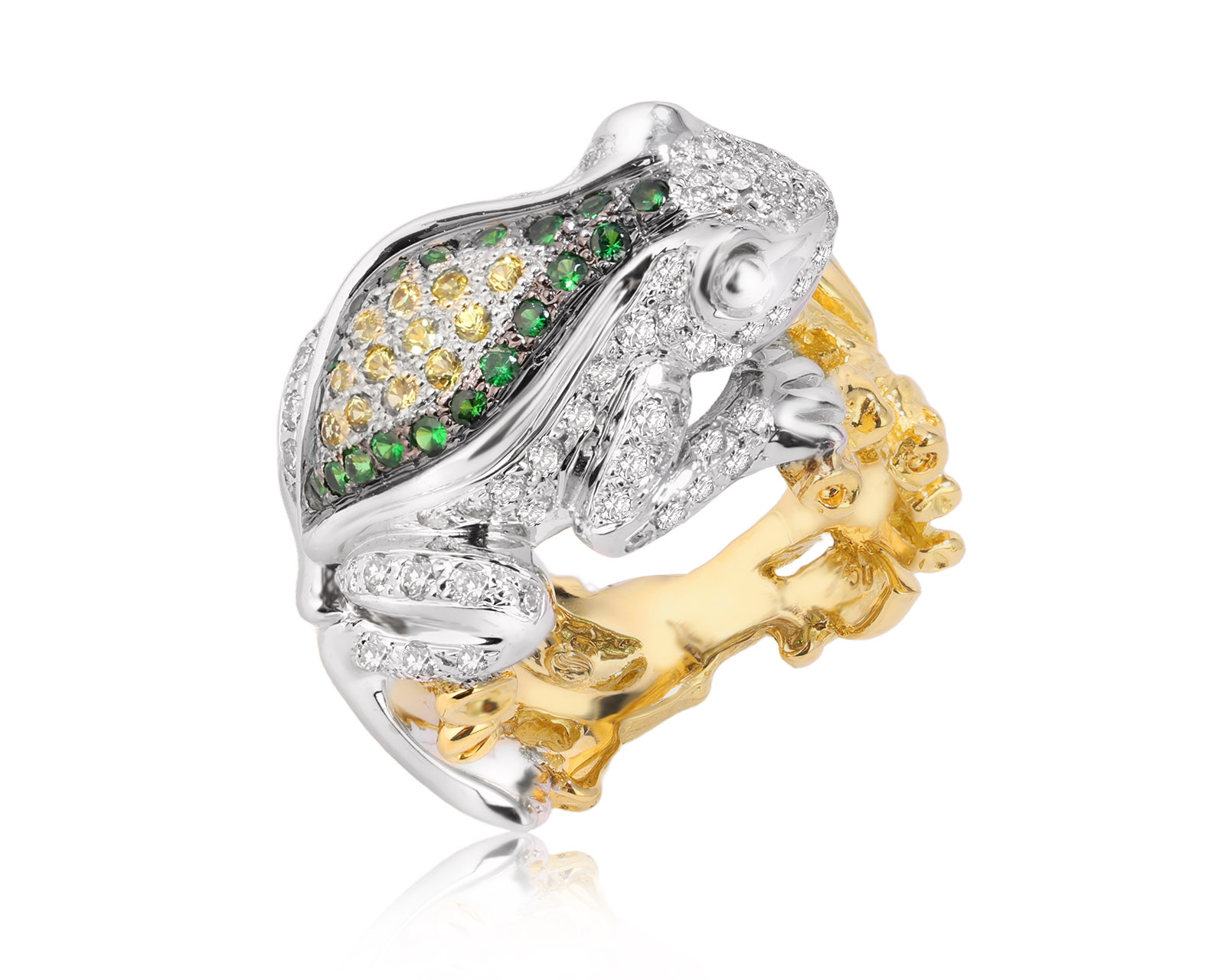 Золотое кольцо с бриллиантами 0.80ct и тсаворитами 0.20ct