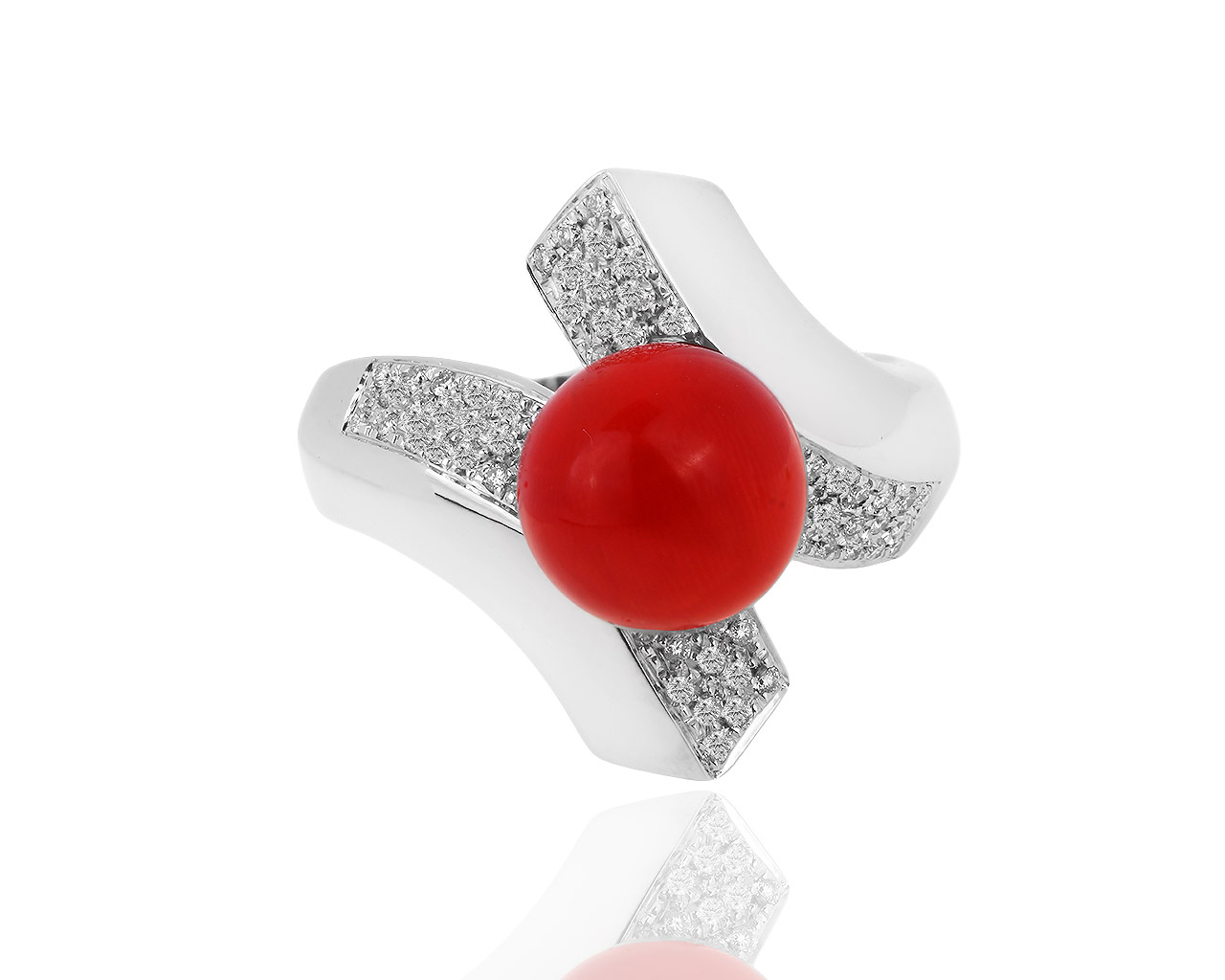 Итальянское золотое кольцо с кораллом и бриллиантами 0.38ct 120319/5