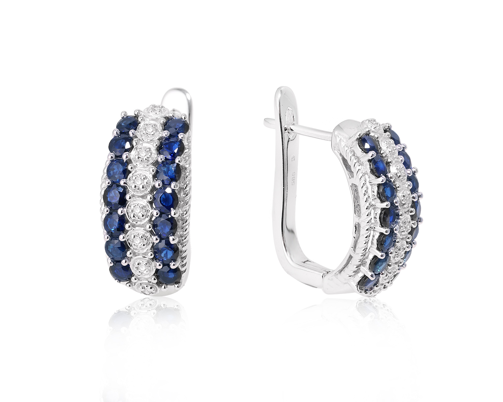 Золотые серьги с сапфирами 2.24ct и бриллиантами 0.08ct
