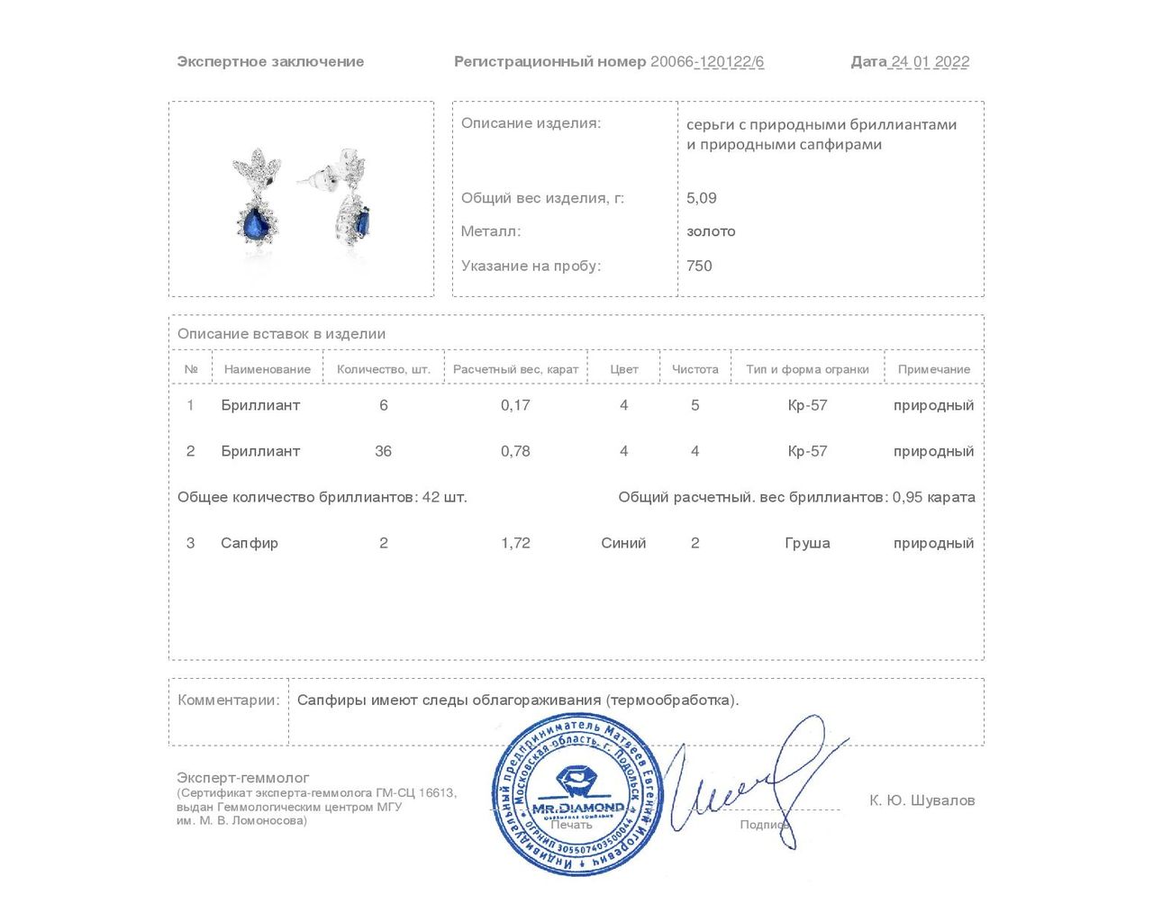 Праздничные золотые серьги с сапфирами 1.72ct