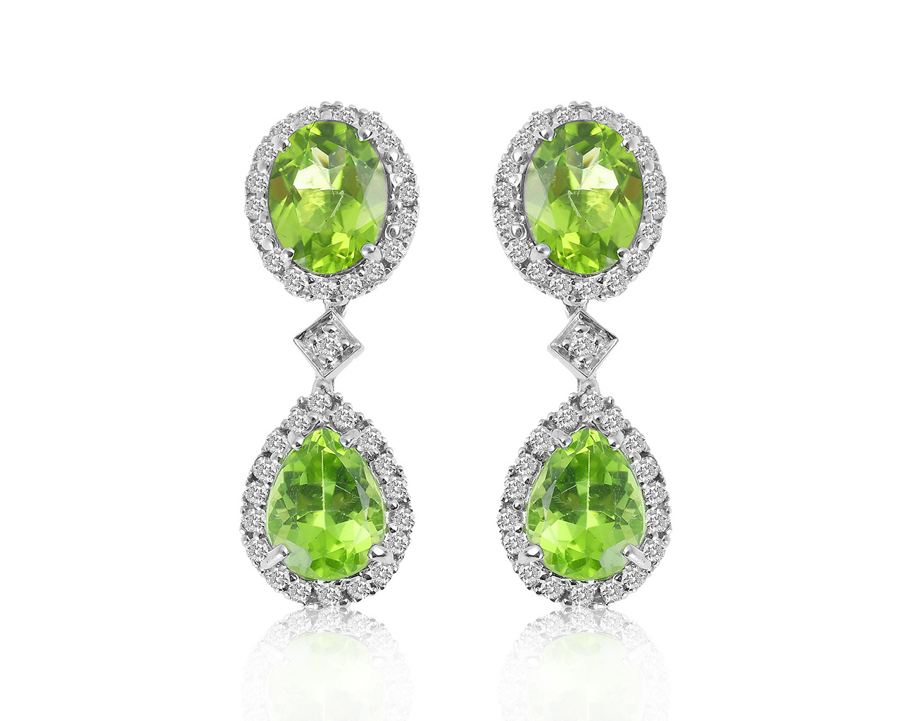 Прелестные золотые серьги с хризолитами 7.04ct
