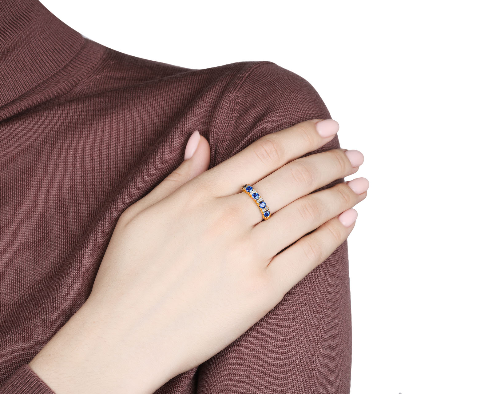 Женственное золотое кольцо с сапфирами 1.02ct