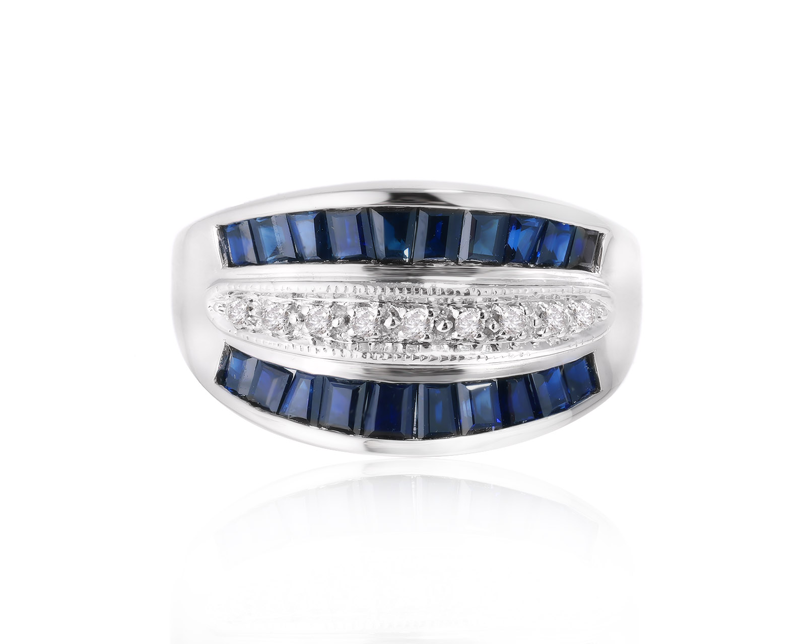 Золотое кольцо с сапфирами 1.60ct и бриллиантами 0.07ct