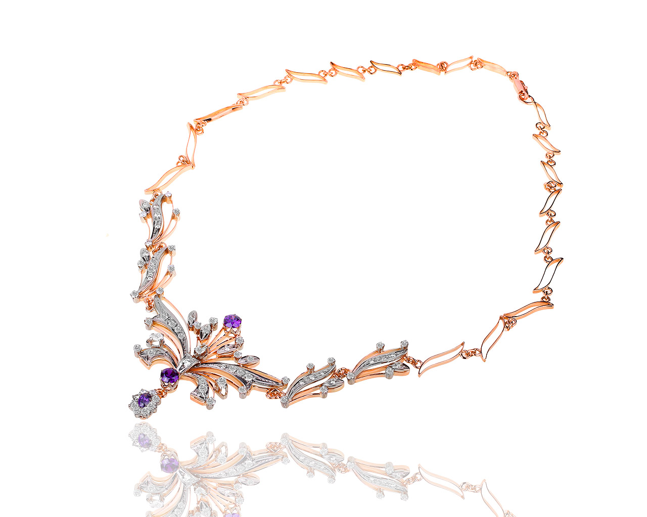 Винтажное золотое колье с аметистами и бриллиантами 3.87ct 160218/18