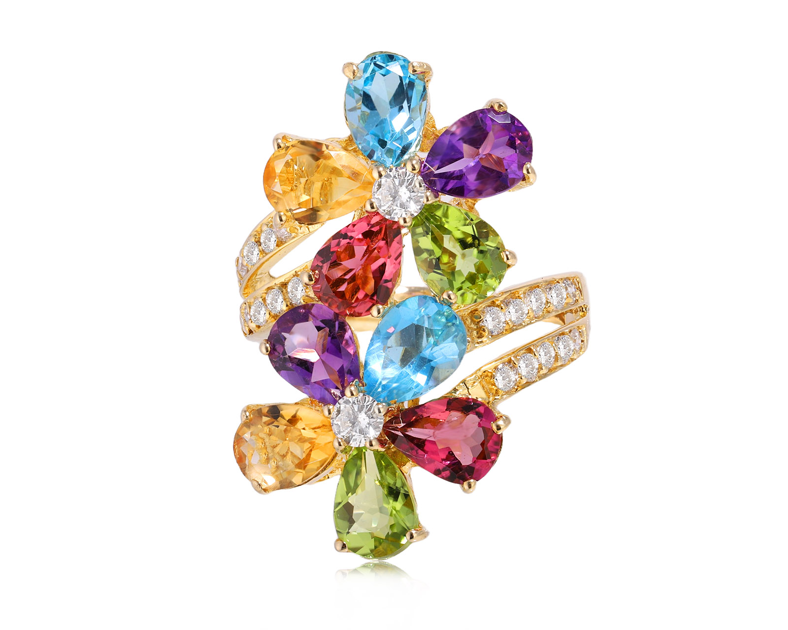 Золотое кольцо с цветными камнями 5.98ct