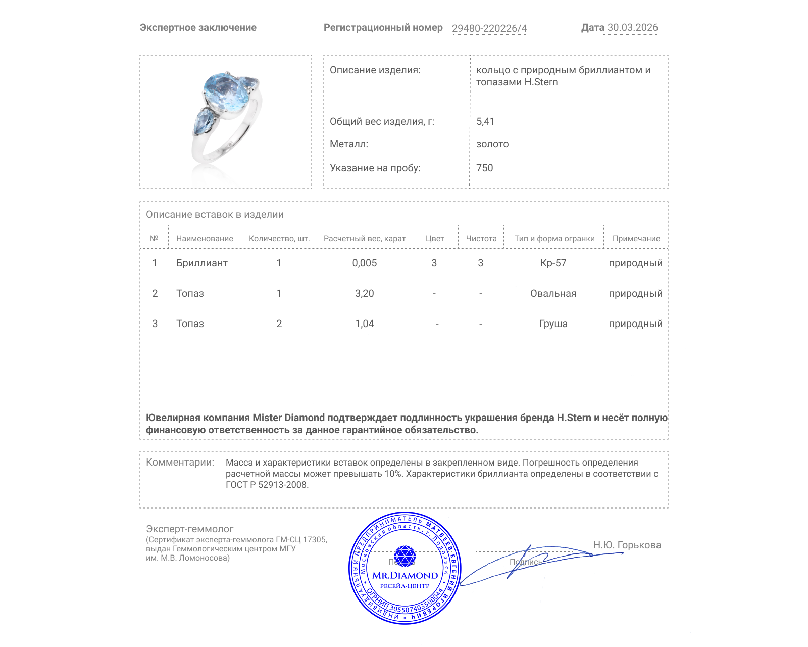 Оригинальное золотое кольцо с топазами 4.24ct H.Stern Orion