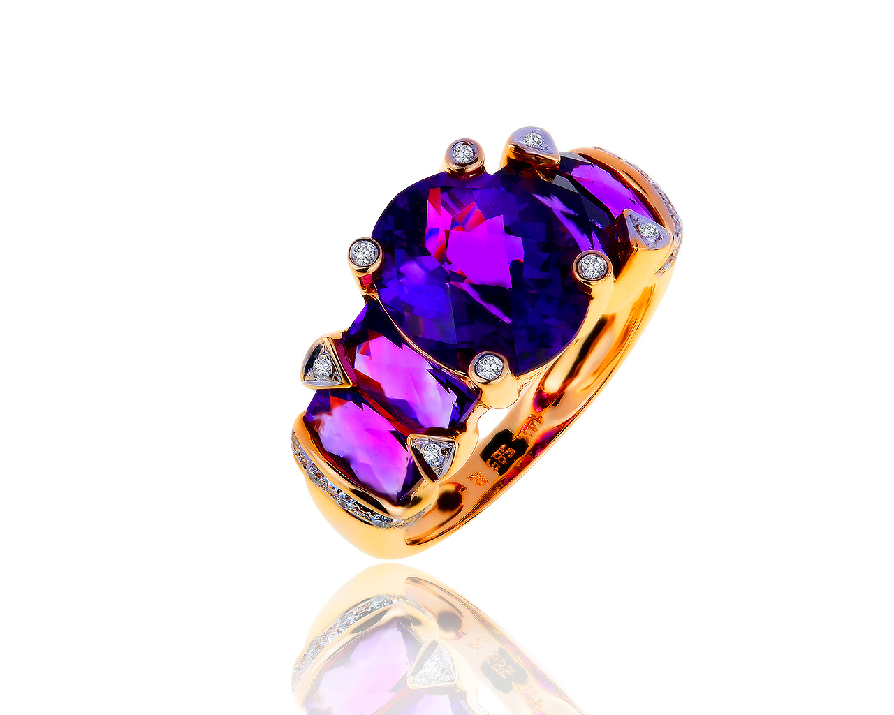 Оригинальное золотое кольцо с аметистами 5.90ct и бриллиантами 0.12ct Rea 310519/9