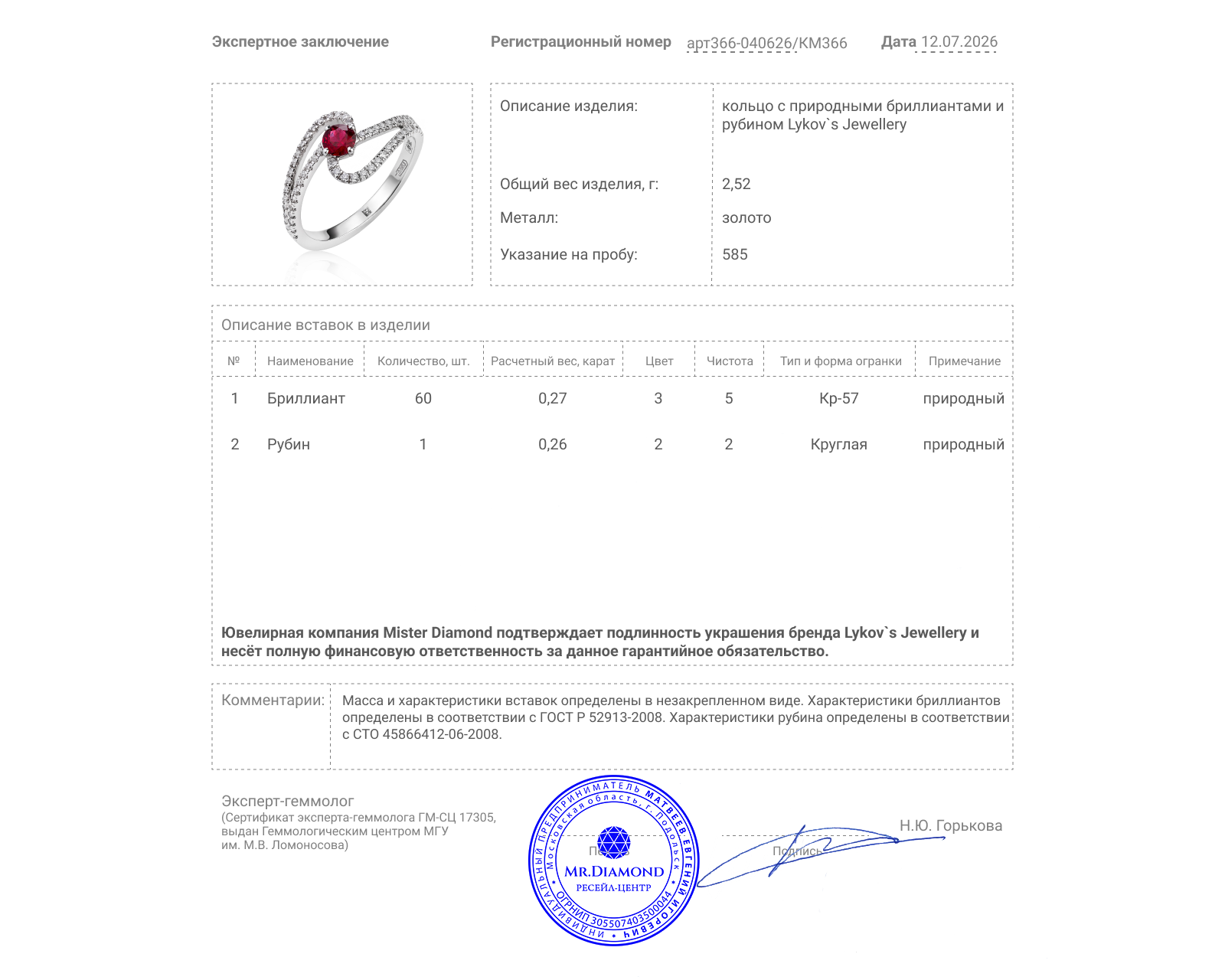 Оригинальное золотое кольцо с рубином 0.26ct Lykov`s Jewellery