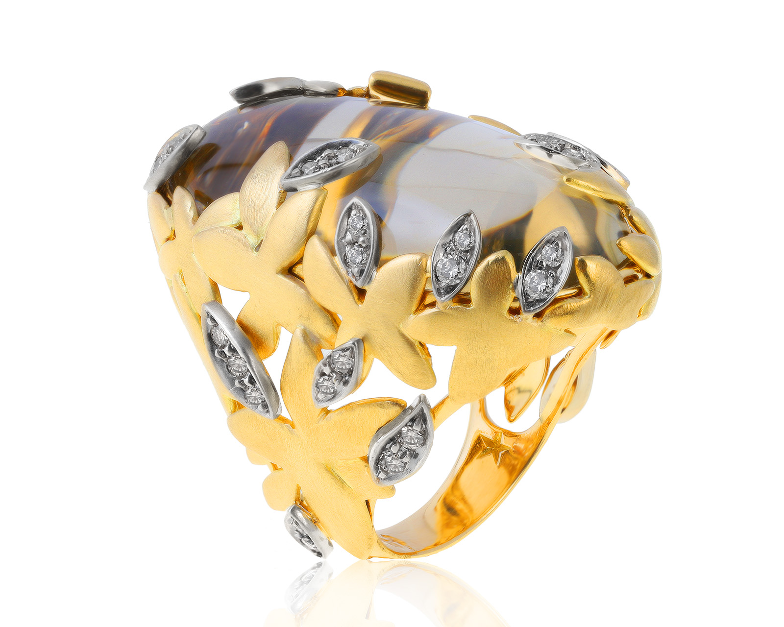 Оригинальное золотое кольцо с горным хрусталем H.Stern Gueisha 010821/1