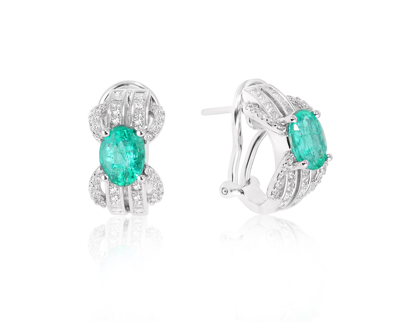 Золотые серьги с изумрудами 1.80ct и бриллиантами 1.00ct