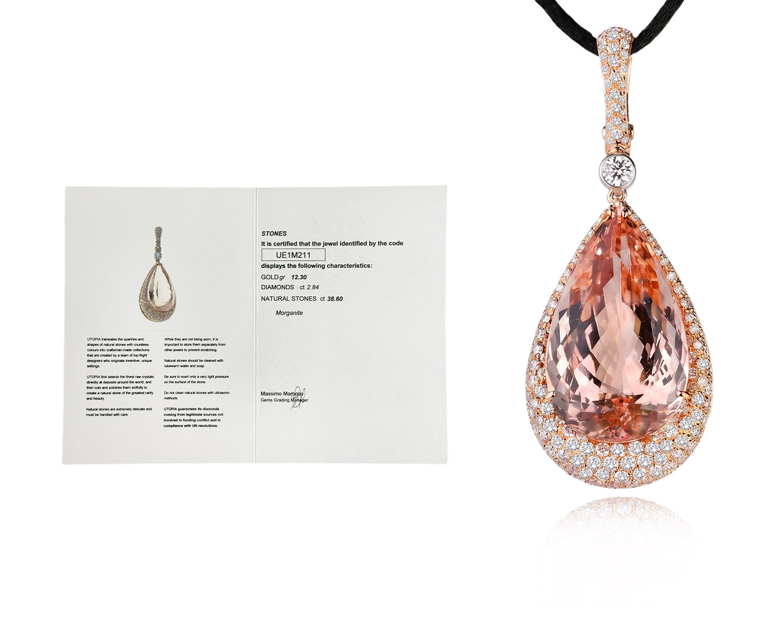 Оригинальный золотой кулон с морганитом 38.60ct Utopia