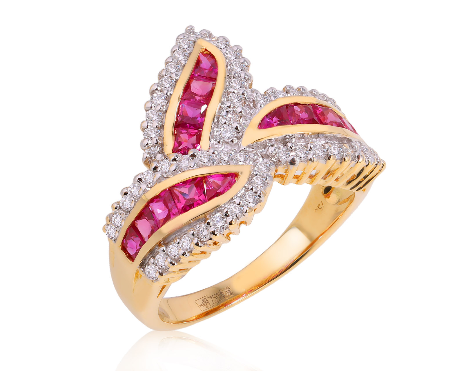 Золотое кольцо с рубинами 1.25ct и бриллиантами 0.52ct 140225/7