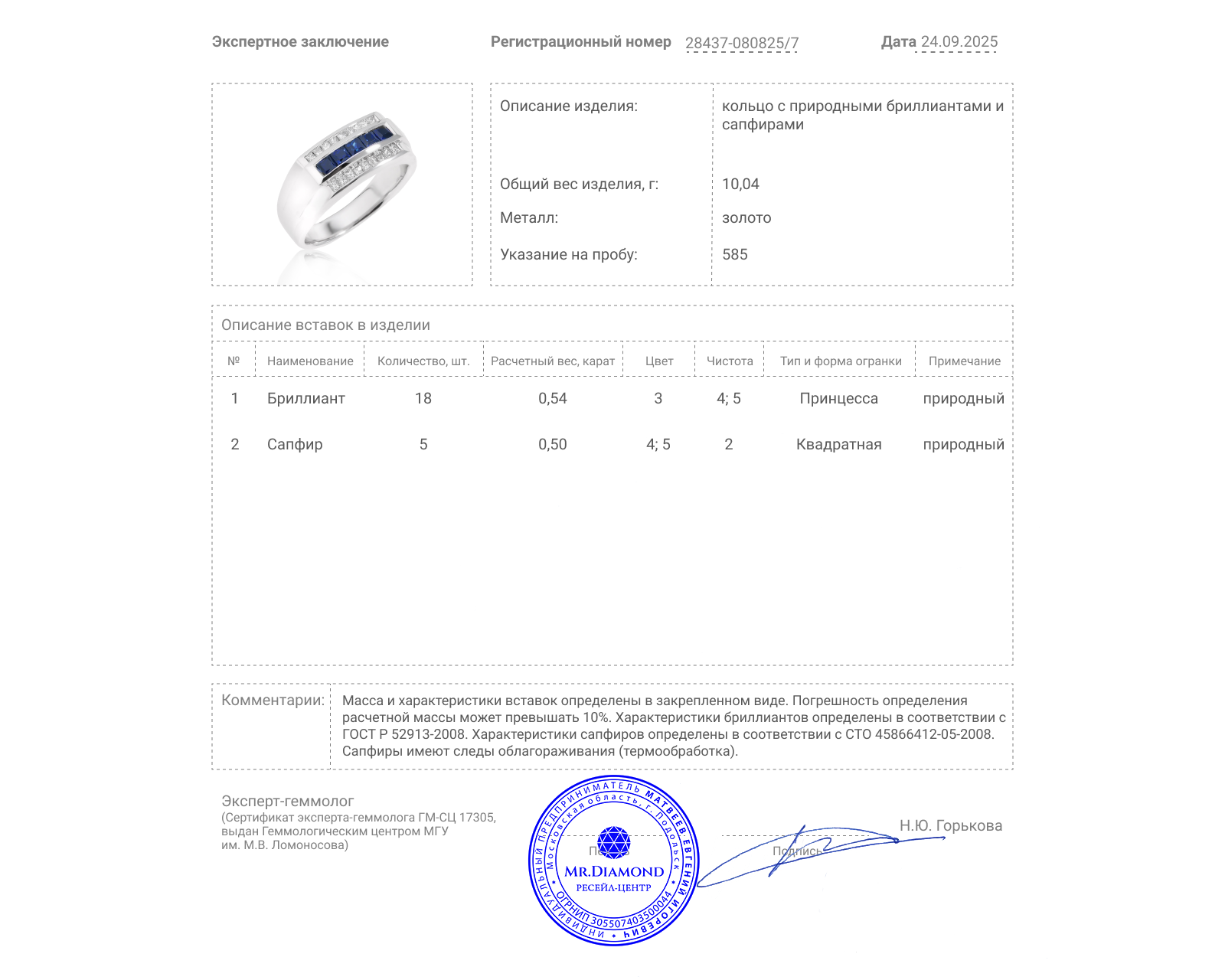 Золотое кольцо с сапфирами 0.50ct и бриллиантами 0.54ct