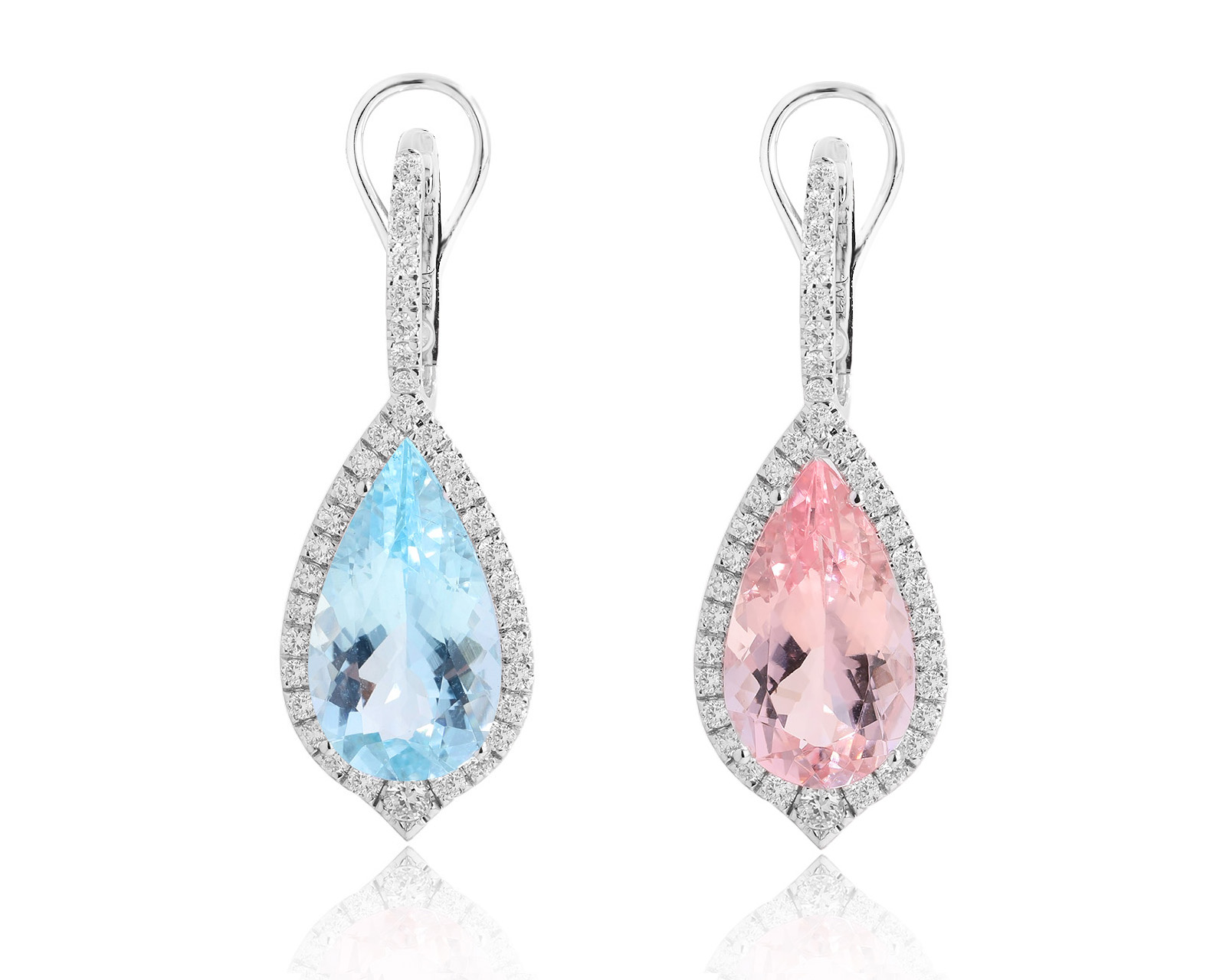 Золотые серьги с аквамарином 3.99ct и морганитом 4.21ct Evgeny Matveev 201025/Б244