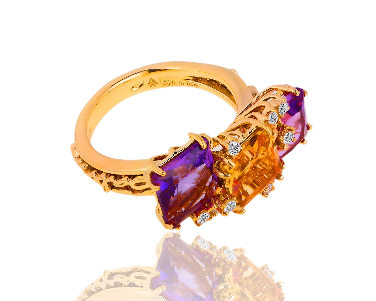 Золотое кольцо с бриллиантами и цветными камнями Salvini