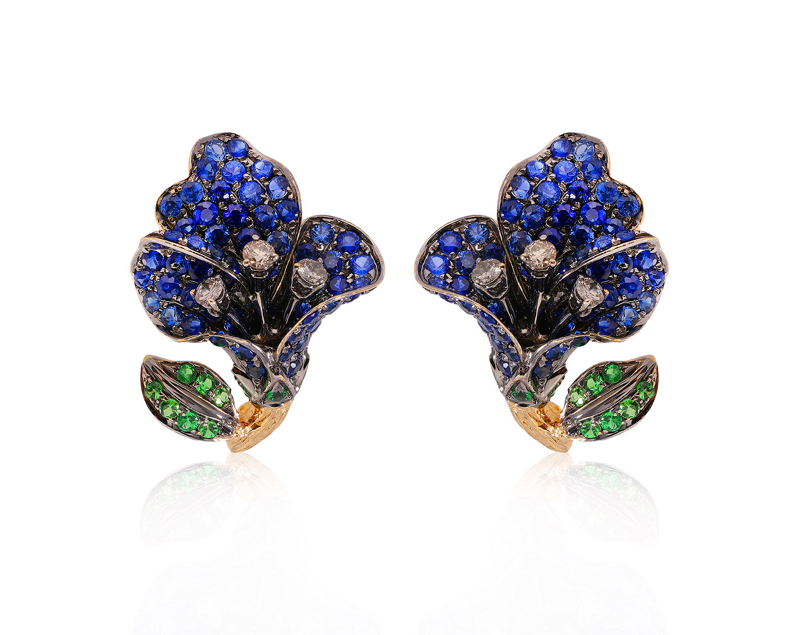 Золотые серьги с сапфирами 2.26ct и тсаворитами 0.40ct 020925/2