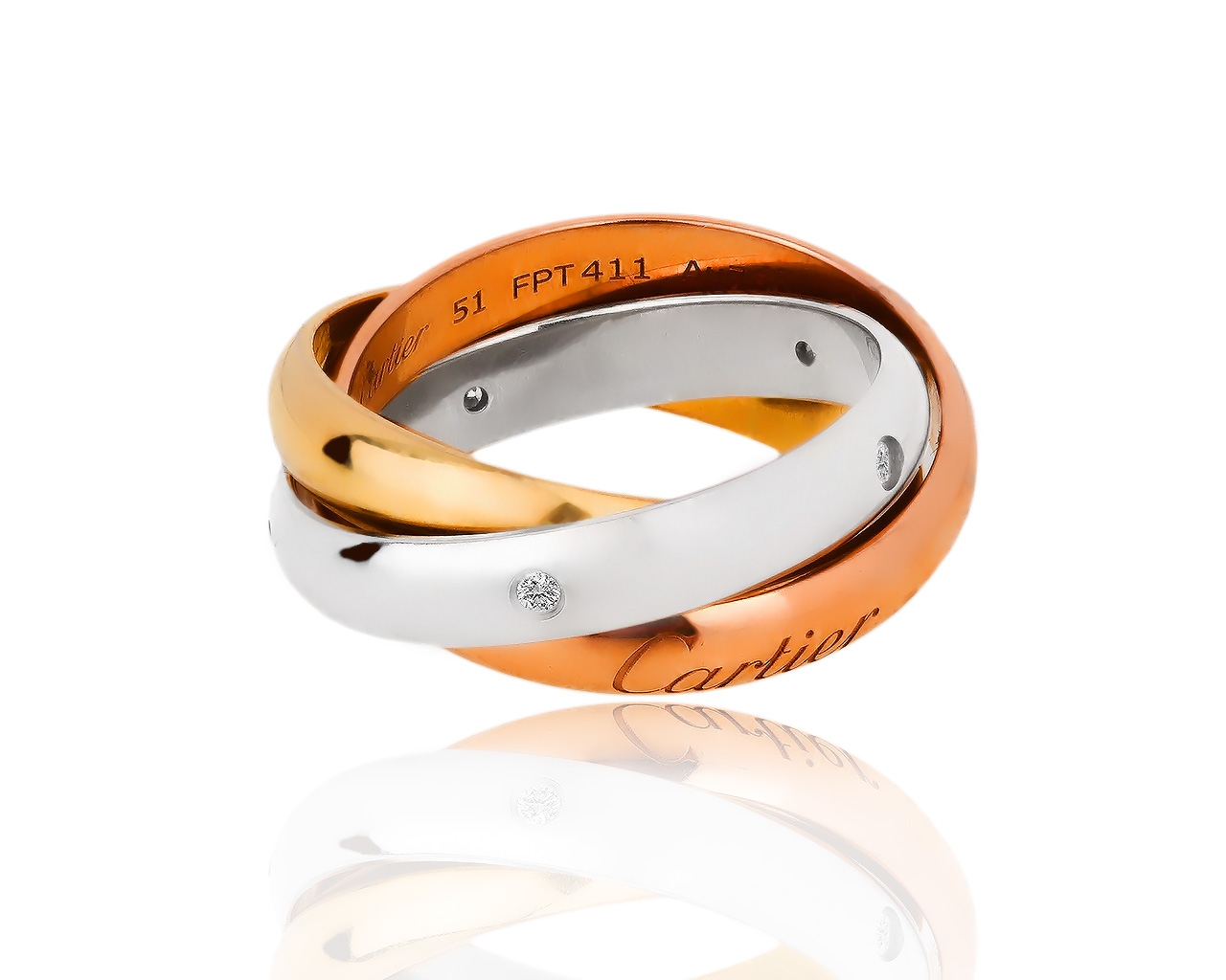 Трехцветное золотое кольцо с бриллиантами Trinity de Cartier 141218/5