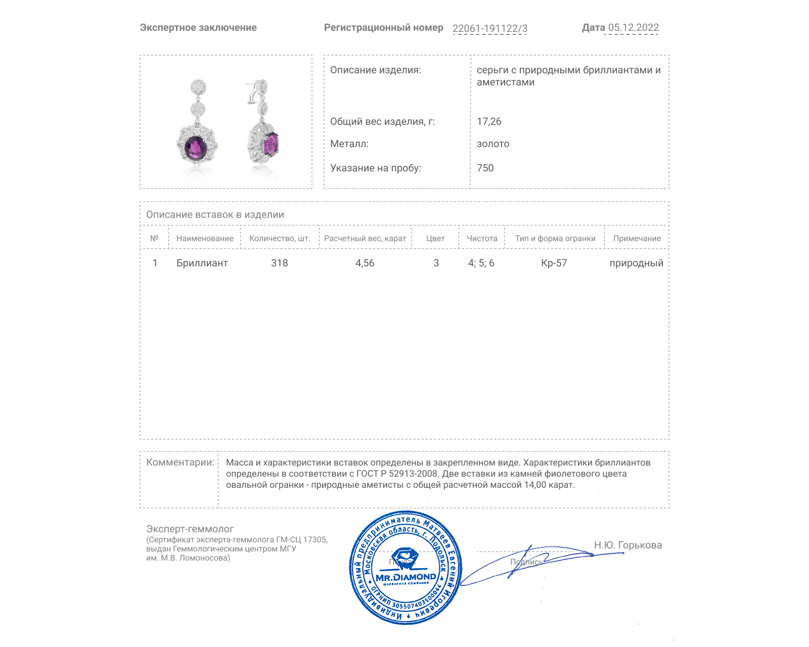 Великолепные золотые серьги с аметистами 14.00ct