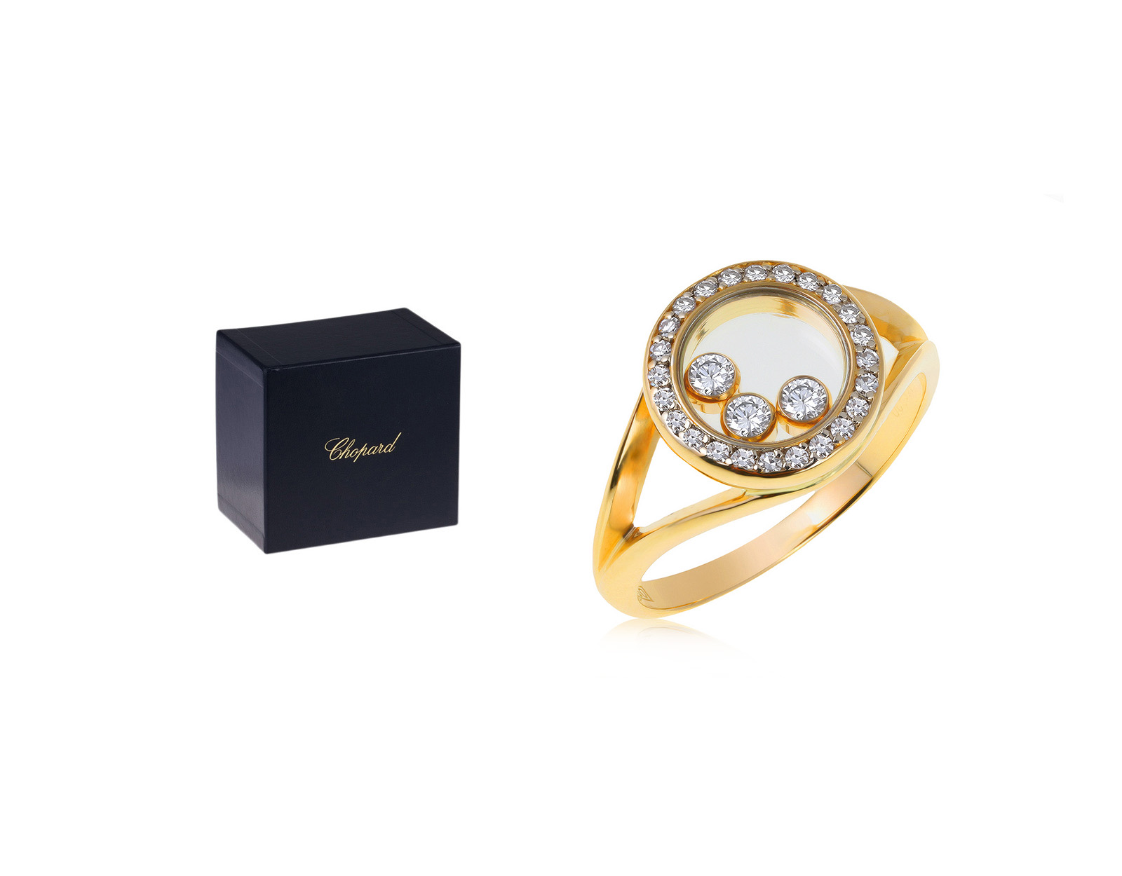 Оригинальное золотое кольцо с бриллиантами 0.27ct Chopard Happy Diamond