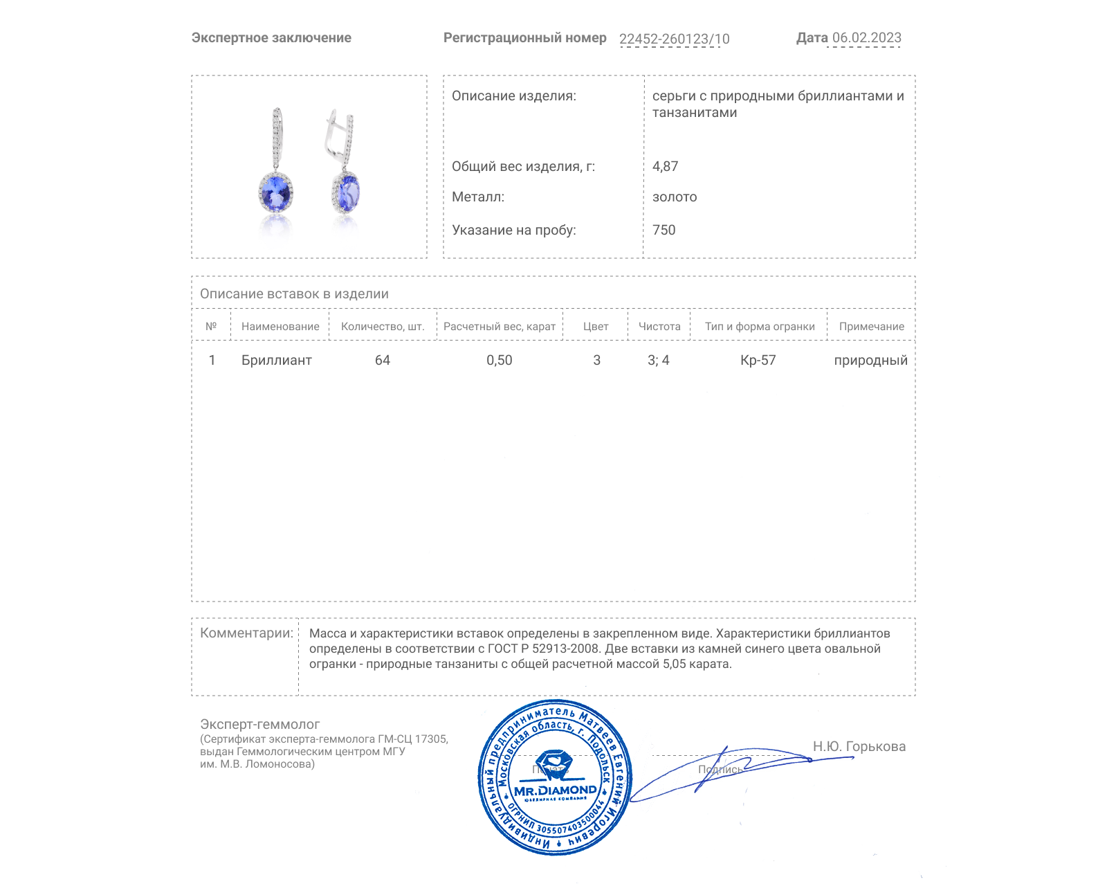 Прелестные золотые серьги с танзанитами 5.05ct