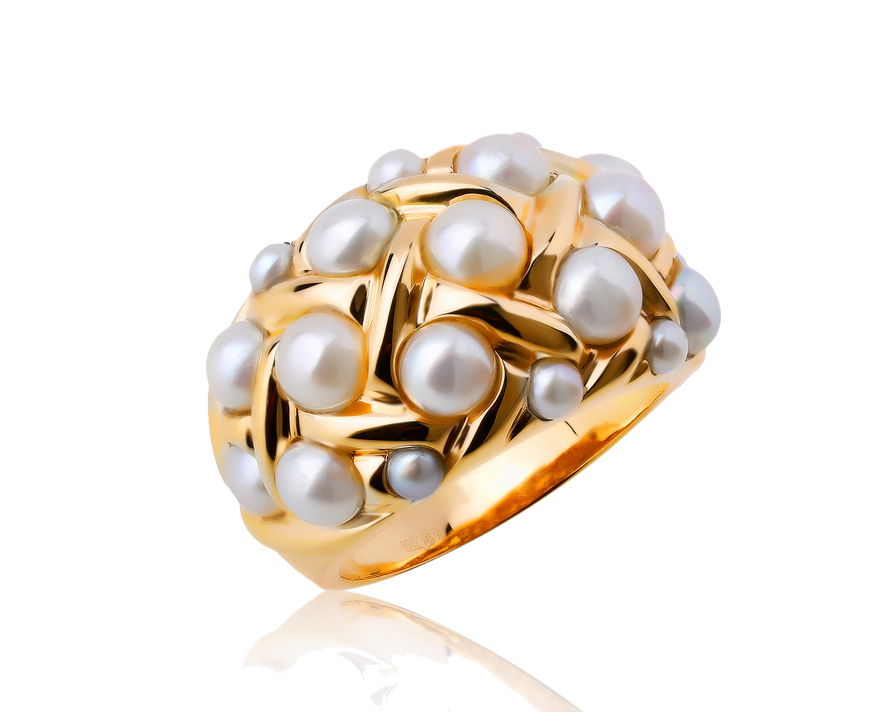 Королевское золотое кольцо с жемчугом 2.50-4.50 мм