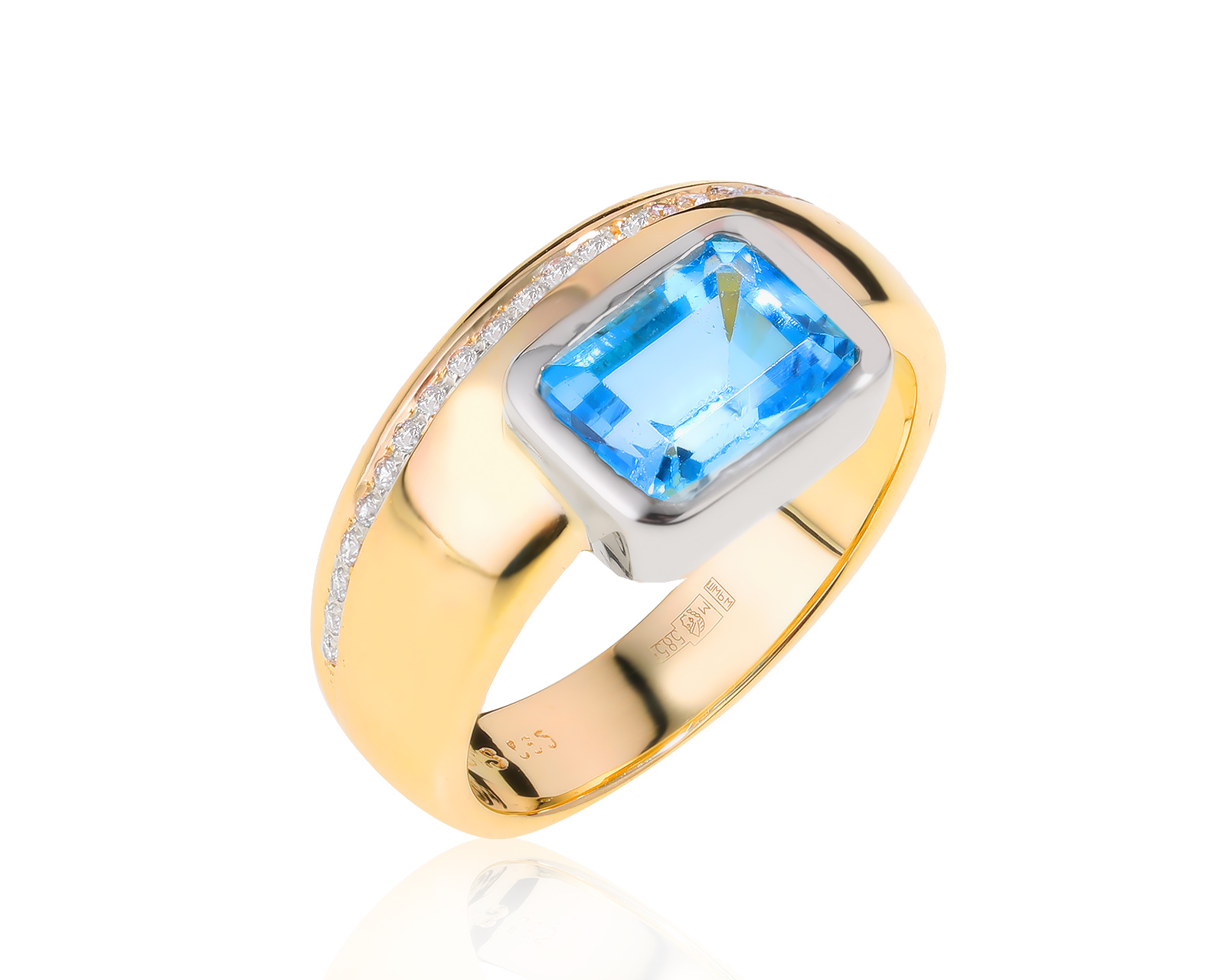 Модное золотое кольцо с топазом 2.93ct