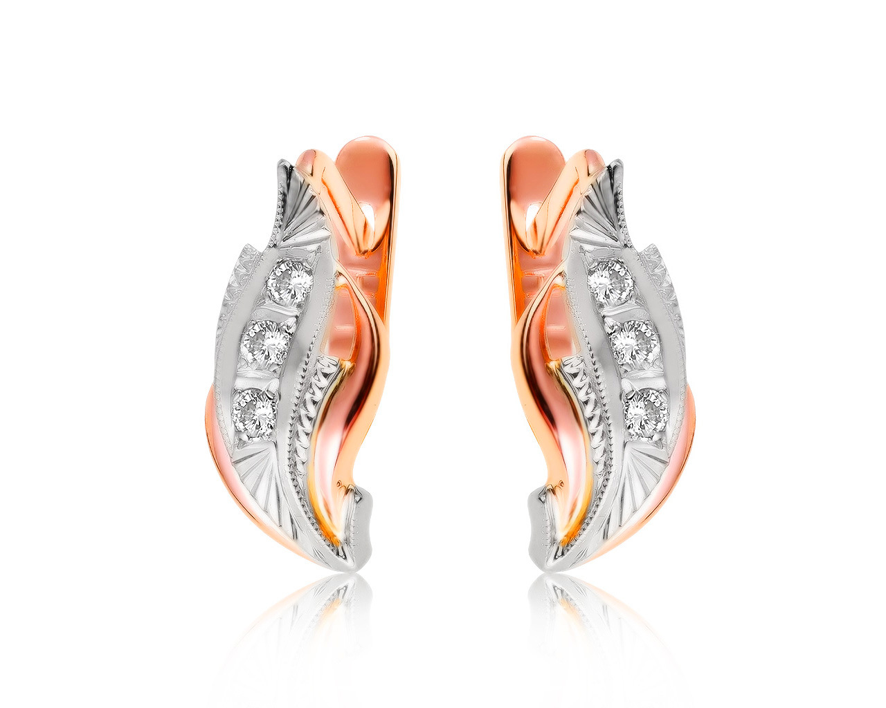 Винтажные золотые серьги с бриллиантами 0.18ct СССР 150121/2