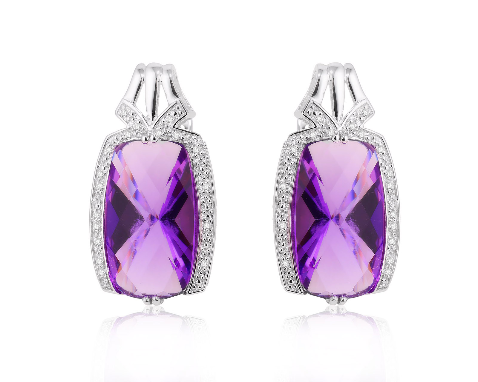Золотые серьги с аметистами 13.00ct и бриллиантами 0.08ct 081024/5