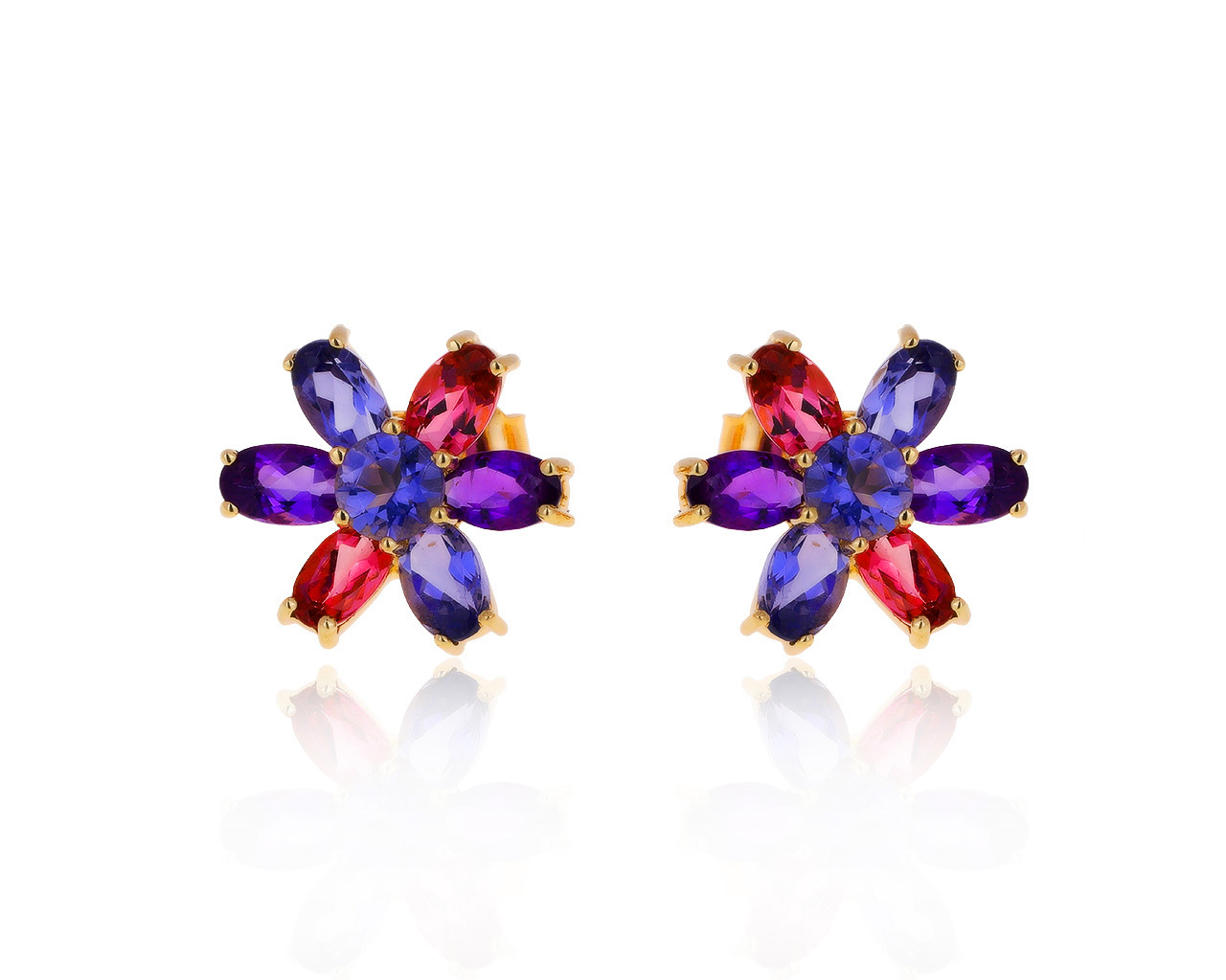 Великолепные золотые серьги с цветными камнями 2.78ct 030819/5 Великолепные золотые серьги с цветными камнями 2.78ct 030819/5