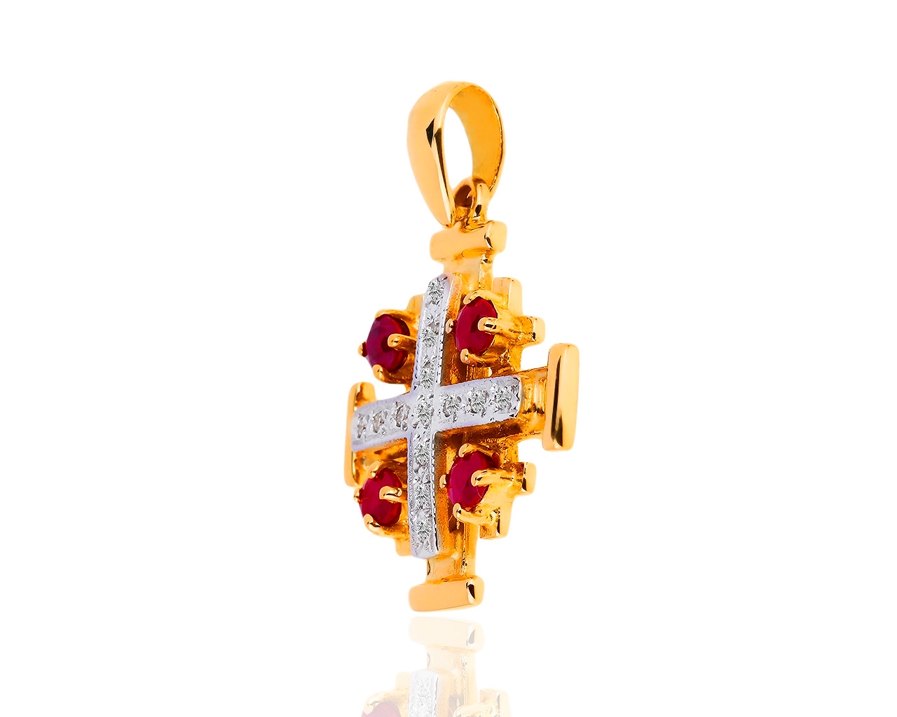 Золотой крест с бриллиантами и рубинами 0.35ct