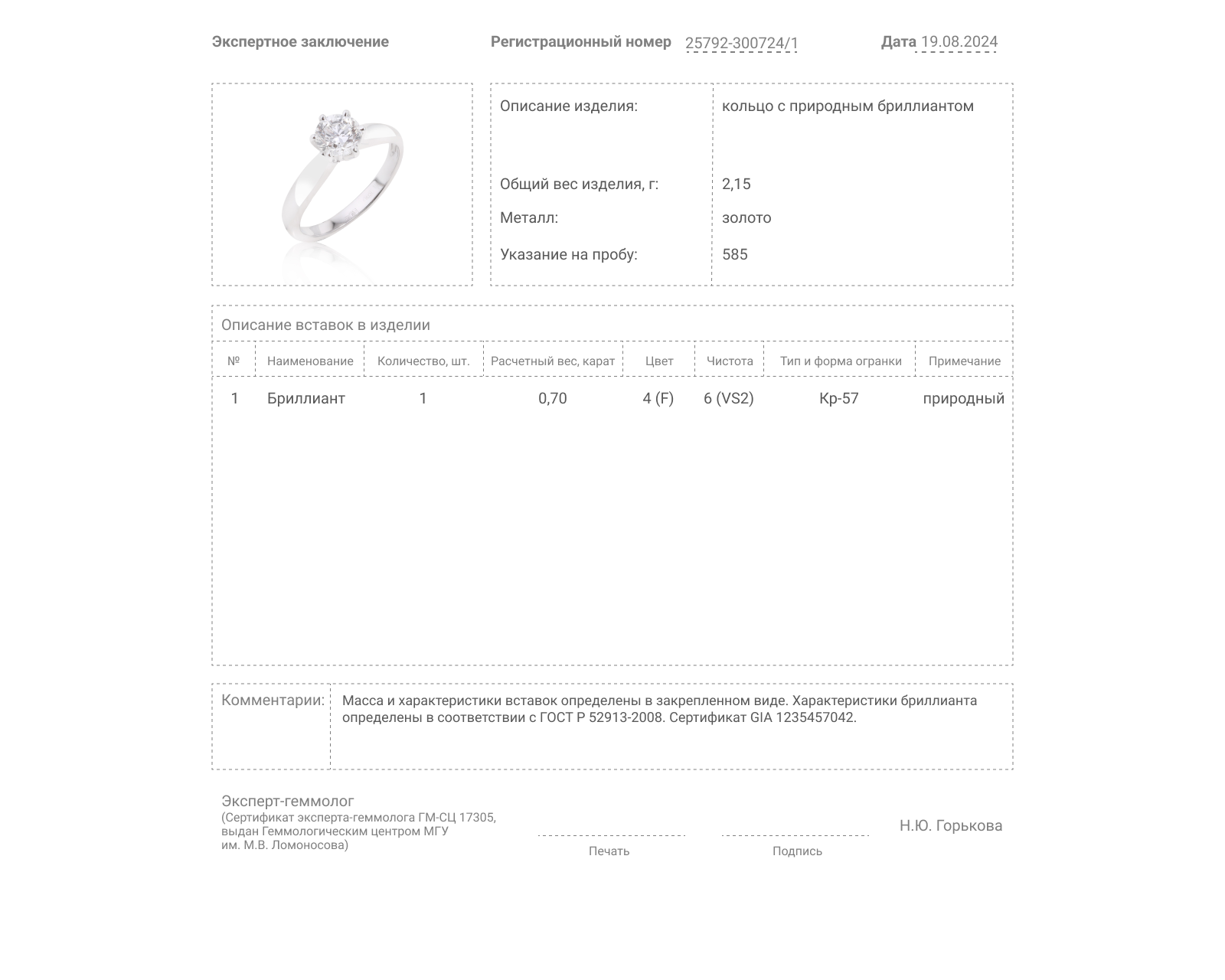 Оригинальное золотое кольцо с бриллиантом 0.70ct МЮЗ